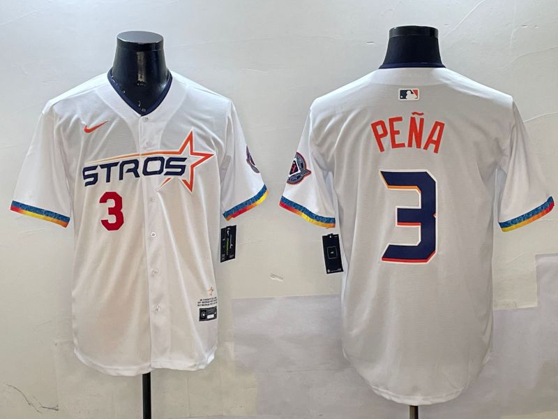 Men Houston Astros #3 Pena White Fourth generation Joint Name 2025 Nike MLB Jersey style 10